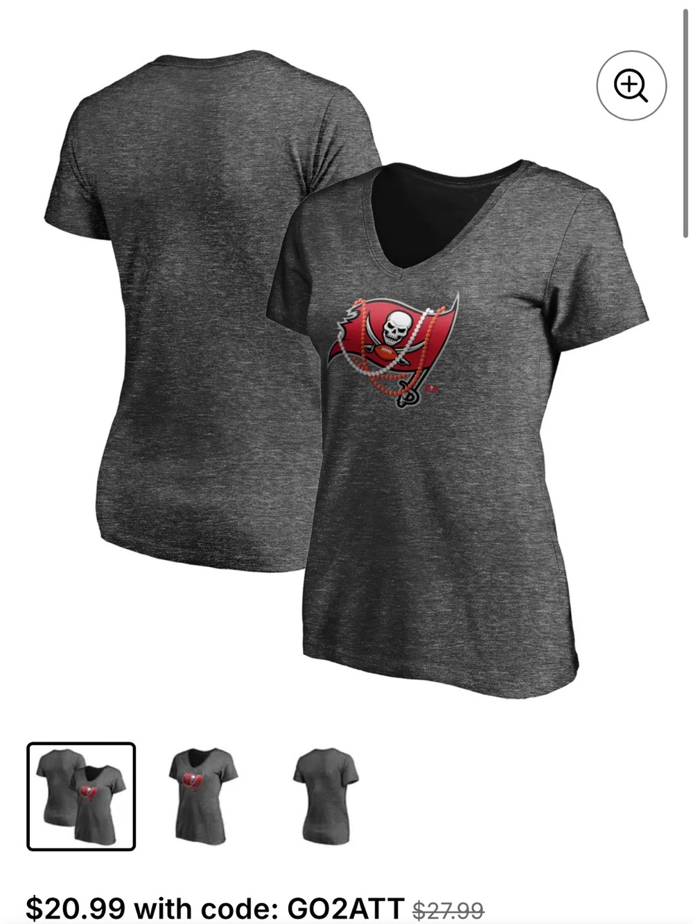 Fanatics Women's Gray V-Neck Buccaneers Logo Tee